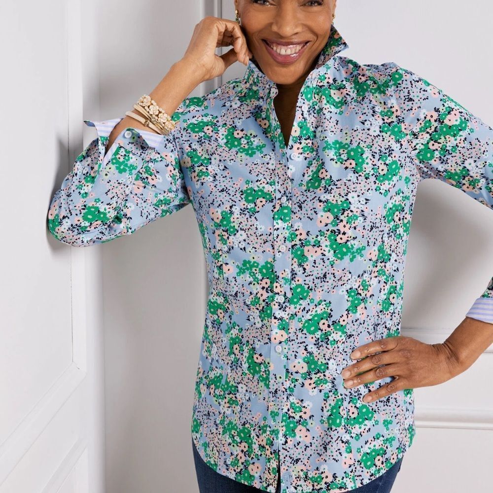 Talbots Blue Floral Button Down Shirt Size 20W NWT